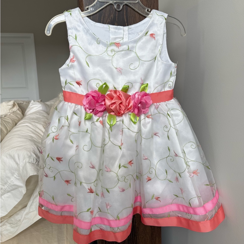 Youngland Floral embroidered White and Pink Dress formal dress size 2T